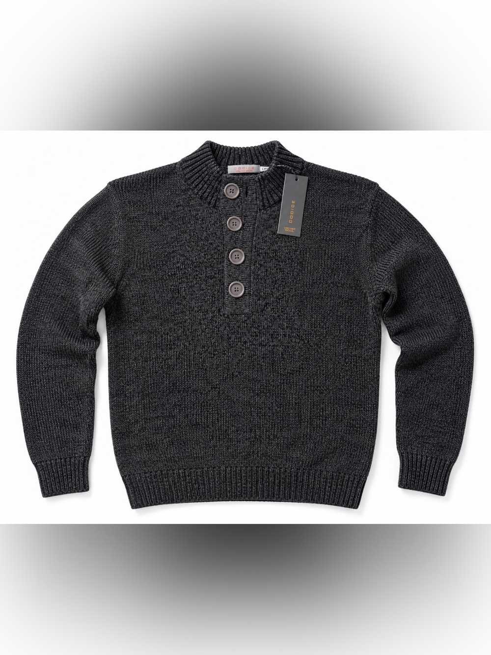 Codice Velvet Wool Men’s Henley Sweater Charcoal Black NWT Size 48 / M NWT